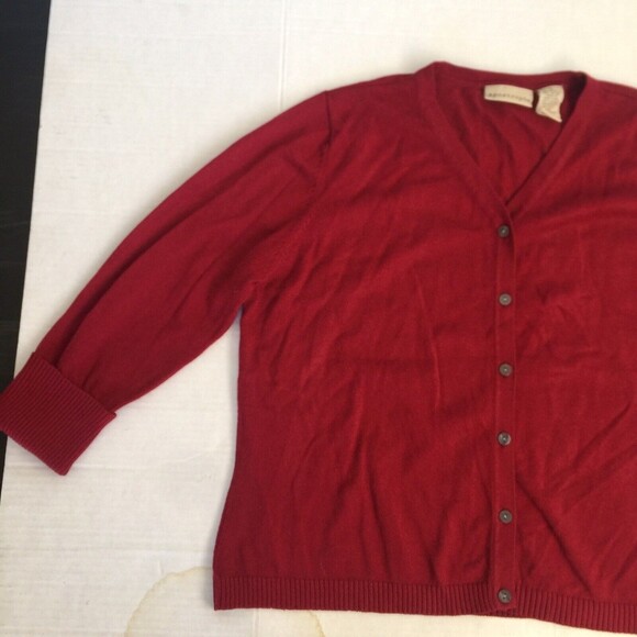Apostrophe Cardigan Red 3/4 Sleeves Vintage Made in HK Acrylic Nylon Size Large - Picture 5 of 11